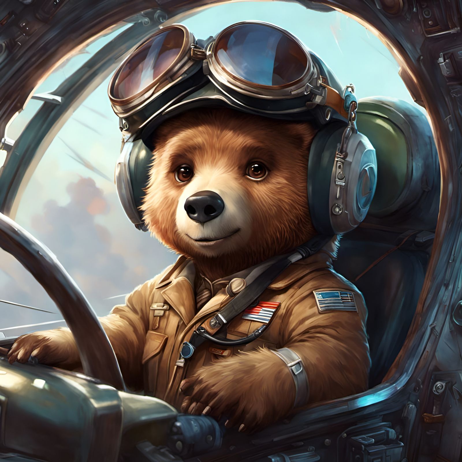 Bear Pilot Portrait in Digital Art Style