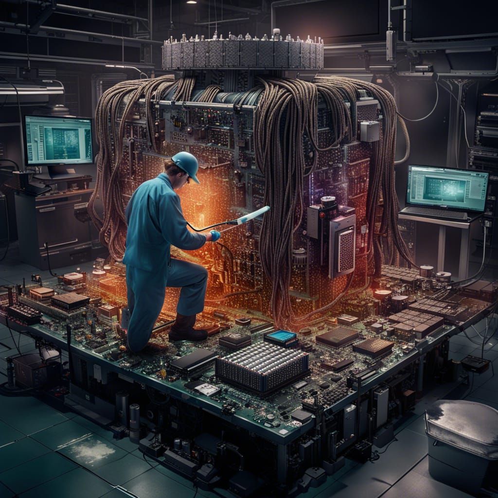 Janitor Applying Thermal Paste to Giant CPU