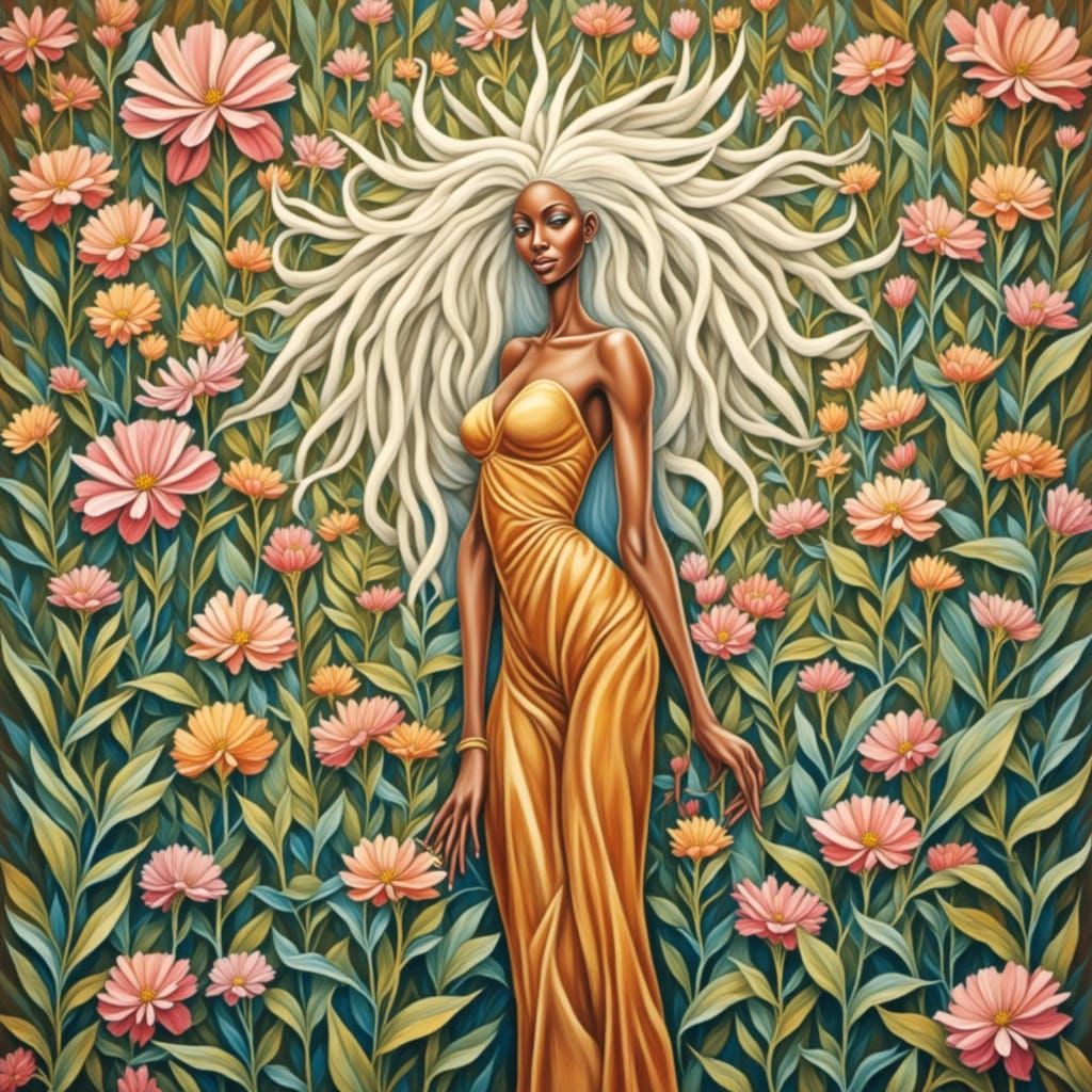 Woman Morphs into Flower with Geometric Design