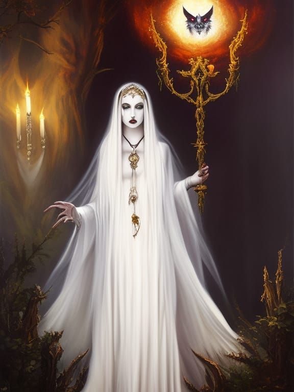 Alien Werewolf Priestess in Gothic Cathedral