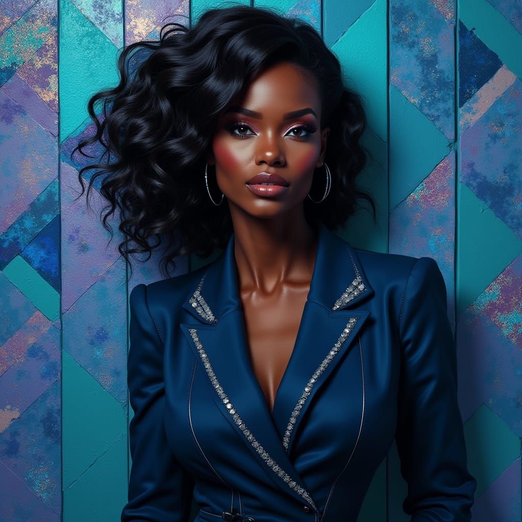 Confident African American Business Woman in Navy Blue Suit ...