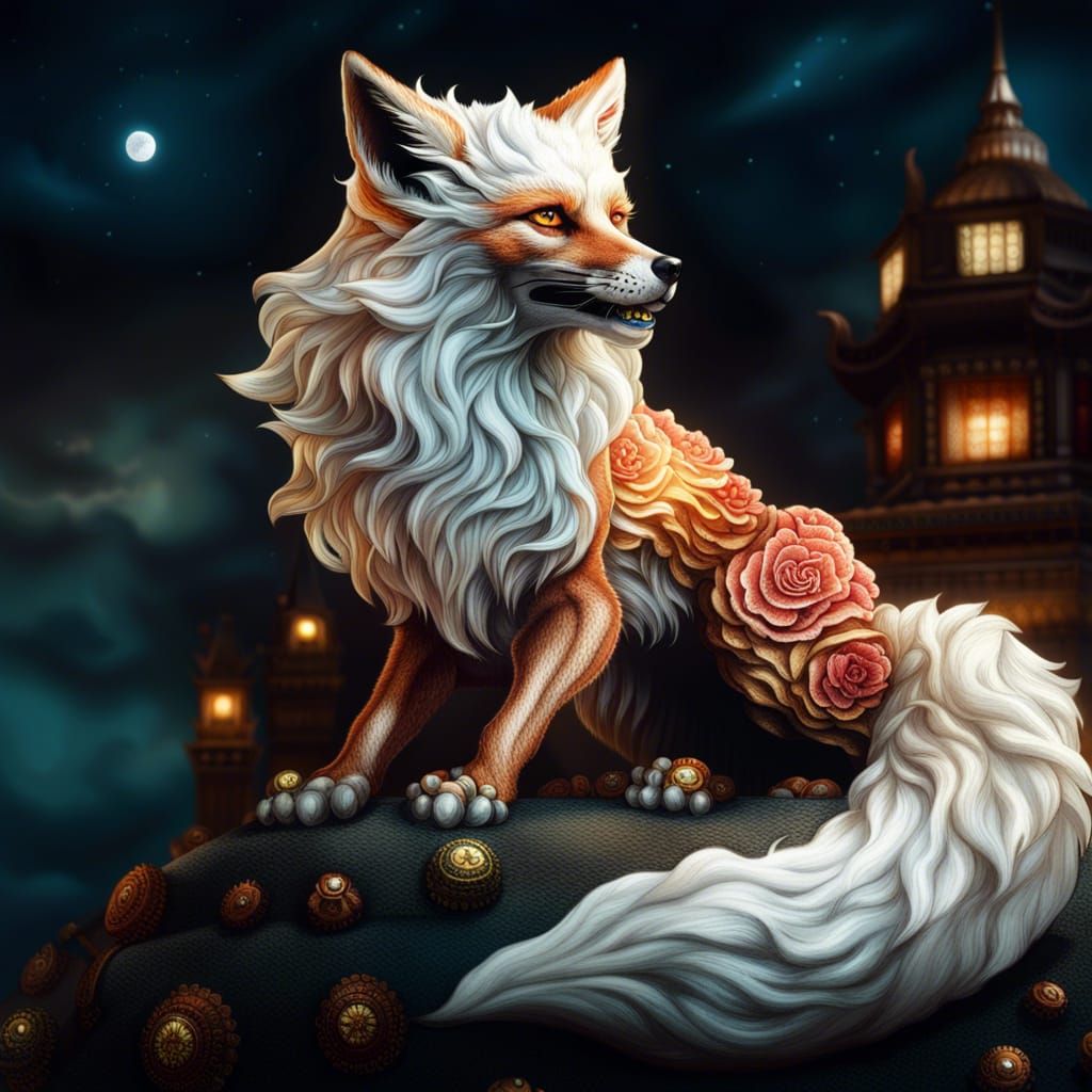 Majestic Fox Demon Howling: Hyperrealistic 8K Art