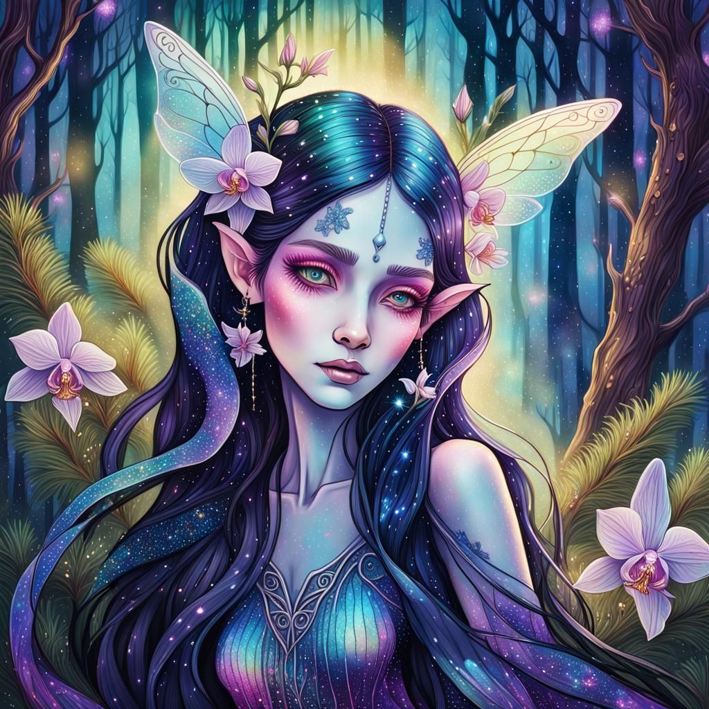 Gothic Fairy in Astral Orchid Forest by Amaringo