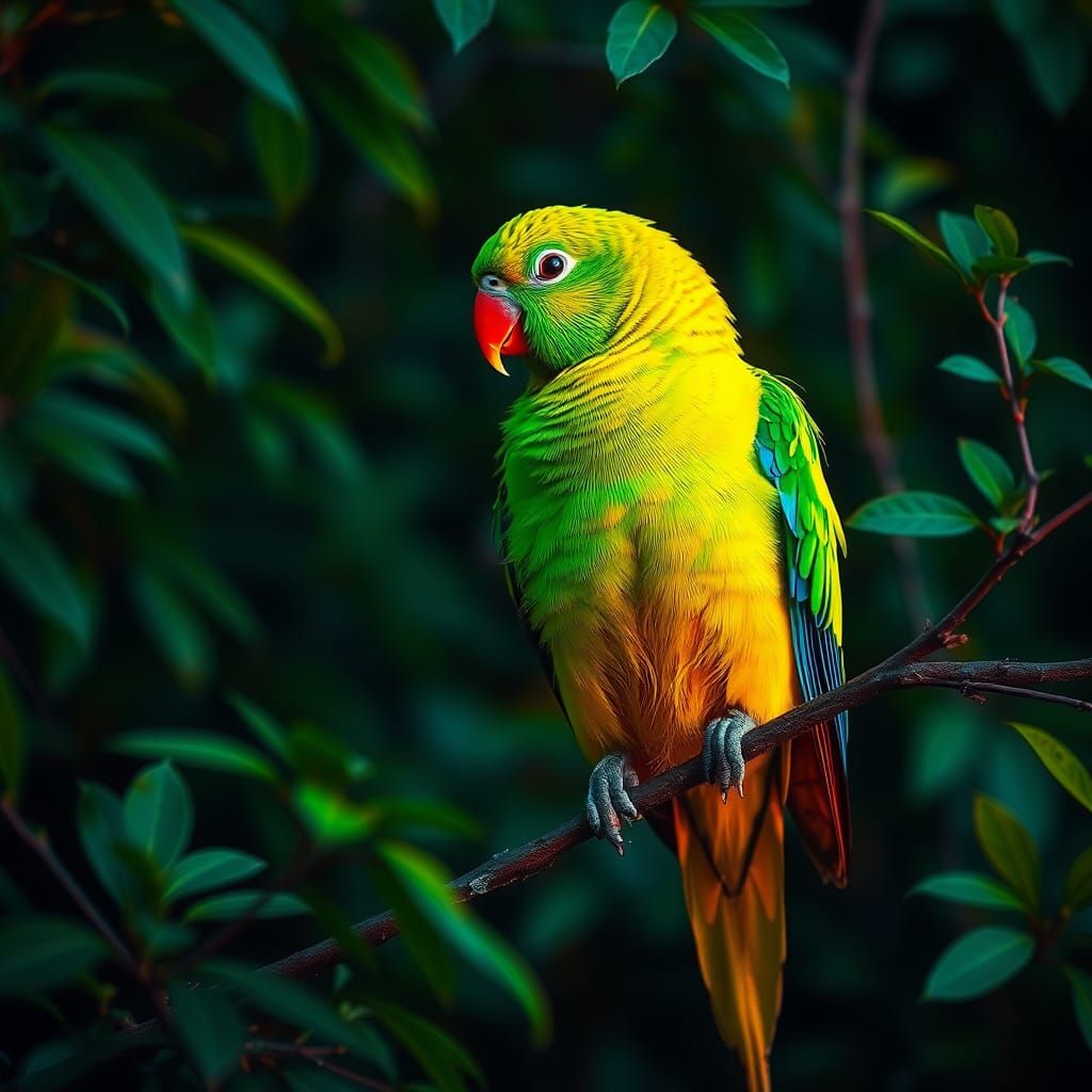 Majestic Parakeet in Fluorescent Hues, HDR