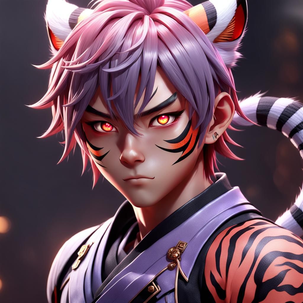 Cute Oni Boy in Tiger Stripes: 3D Anime Art
