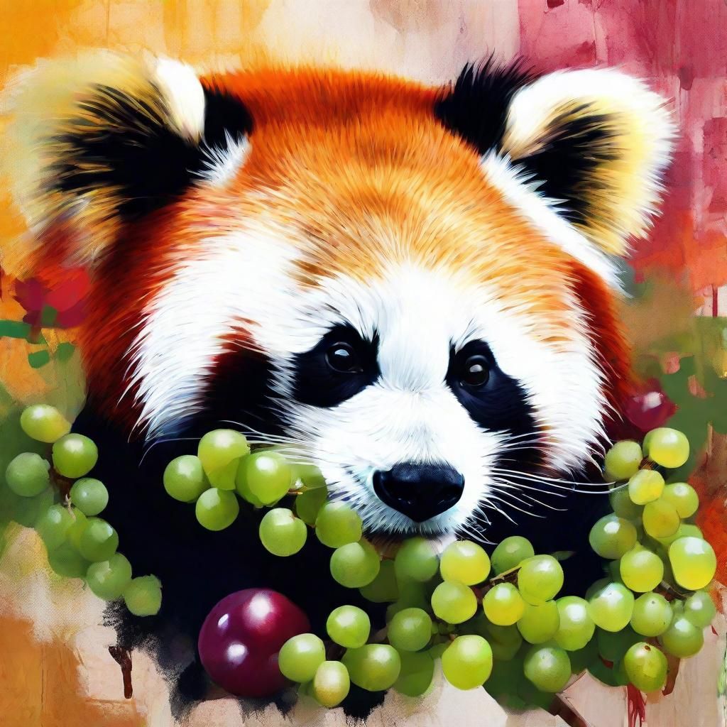 Red Panda Eating Grapes in Abstract Art Style