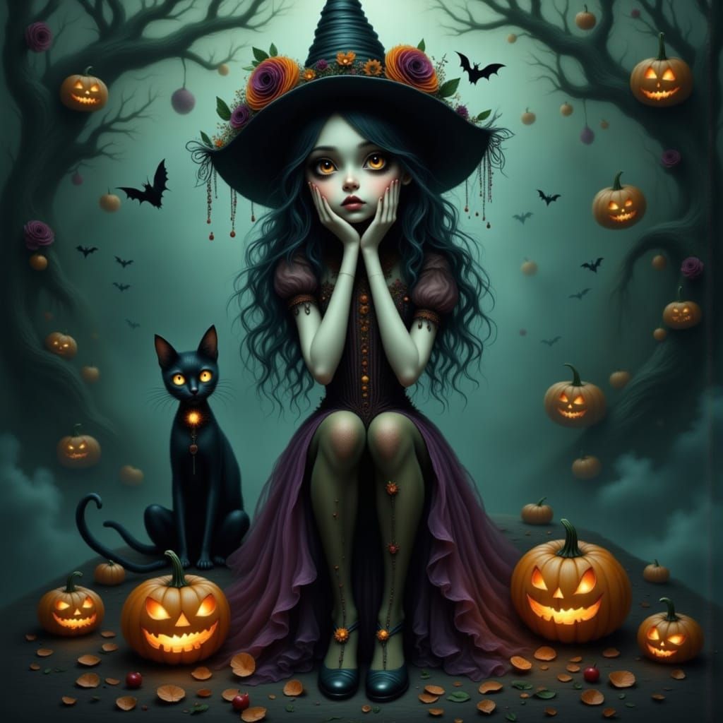 Whimsical Halloween Portrait in Gothic Fantasy Style