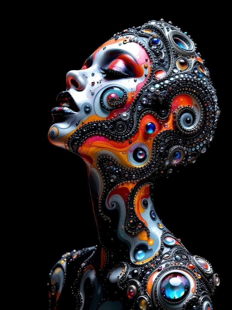 Figurative Sculpture Acrylic Wash Painted on Glass Couture