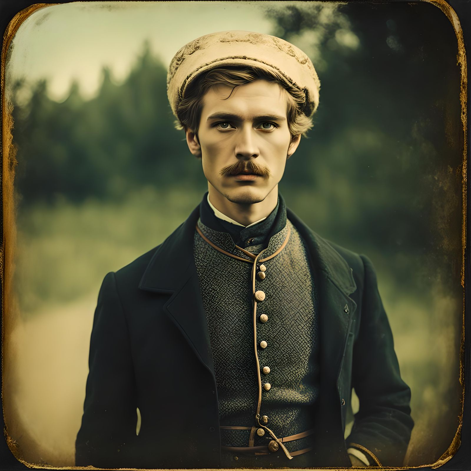 Vintage Daguerreotype Portrait in Russian Constructivism Sty...