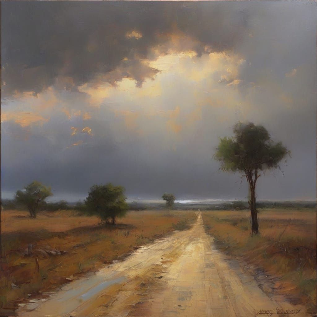Peaceful Road in Storm Season Oil Painting