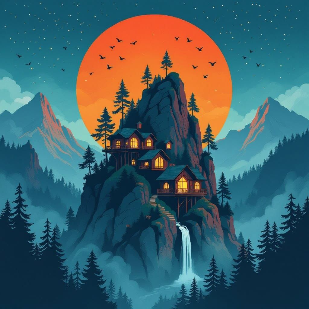 Fantasy Treehouse Village in the Mountains