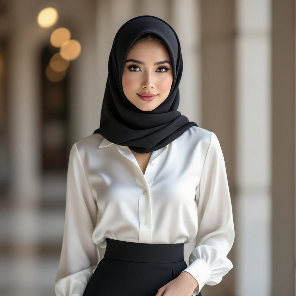 Elegant Malay Woman in Satin Blouse, Professional Style