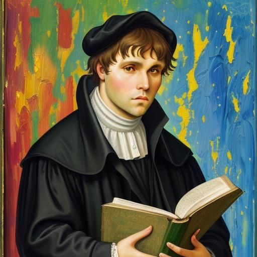 Martin Luther Bible Portrait as Impasto Painting