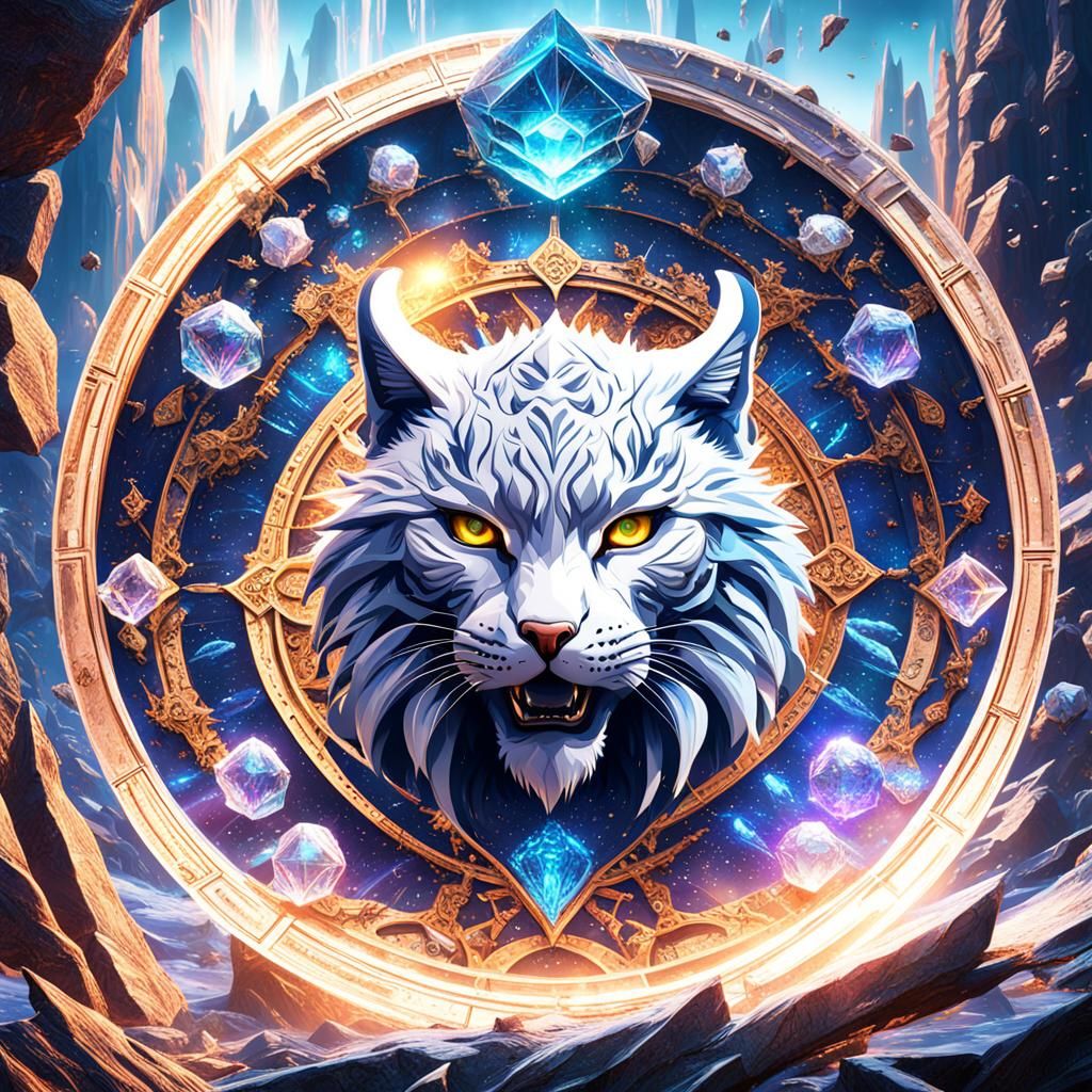 Lynx in Crystal Vortex: Detailed Matte Painting