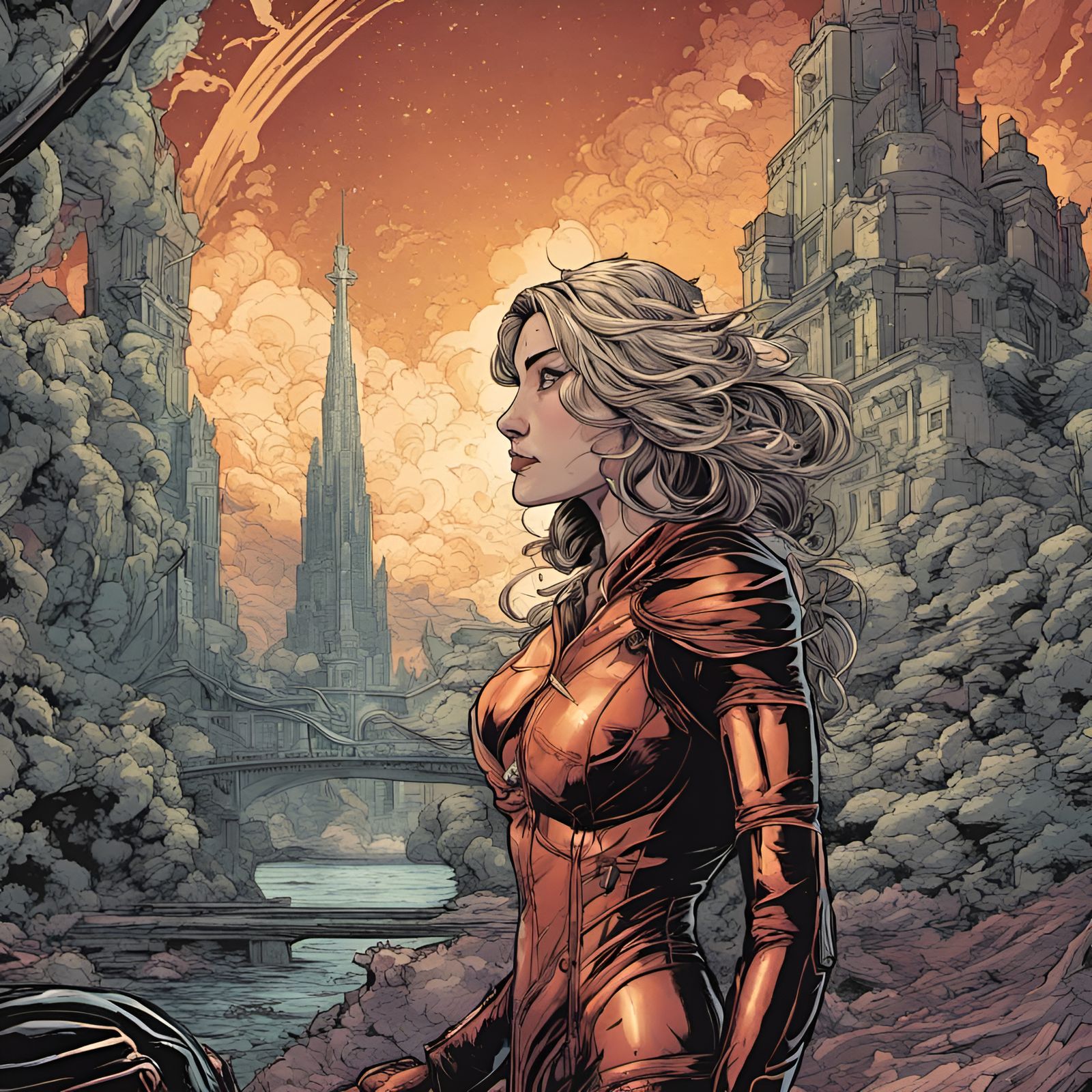 Victorious Woman in Comic Book Art Style