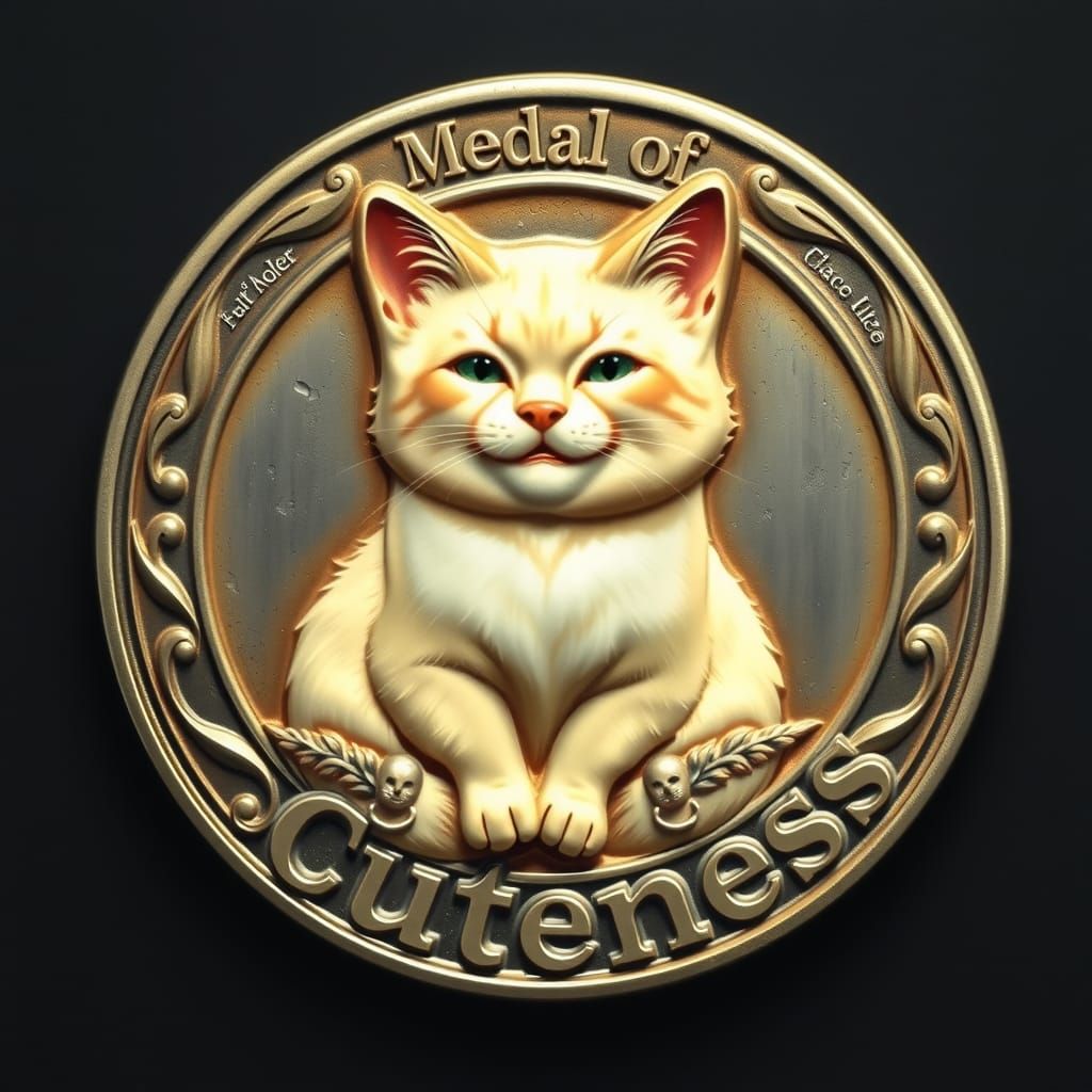 (top text: "Medal of") (bottom text: "Cuteness") , , vintage 1920's colourised photo of art nouveau medallion of a styli...