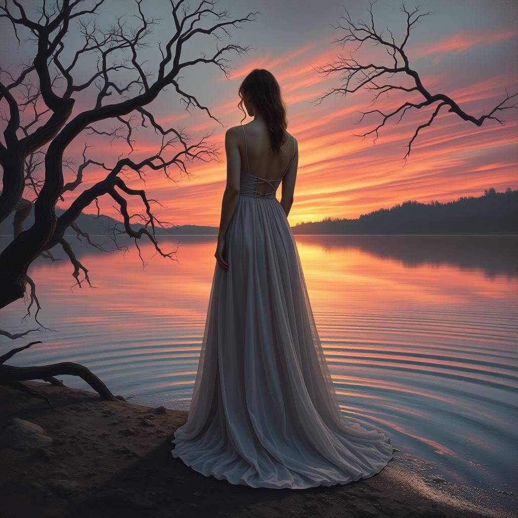 Dreamy Lakeside Scene in Symbolic Style