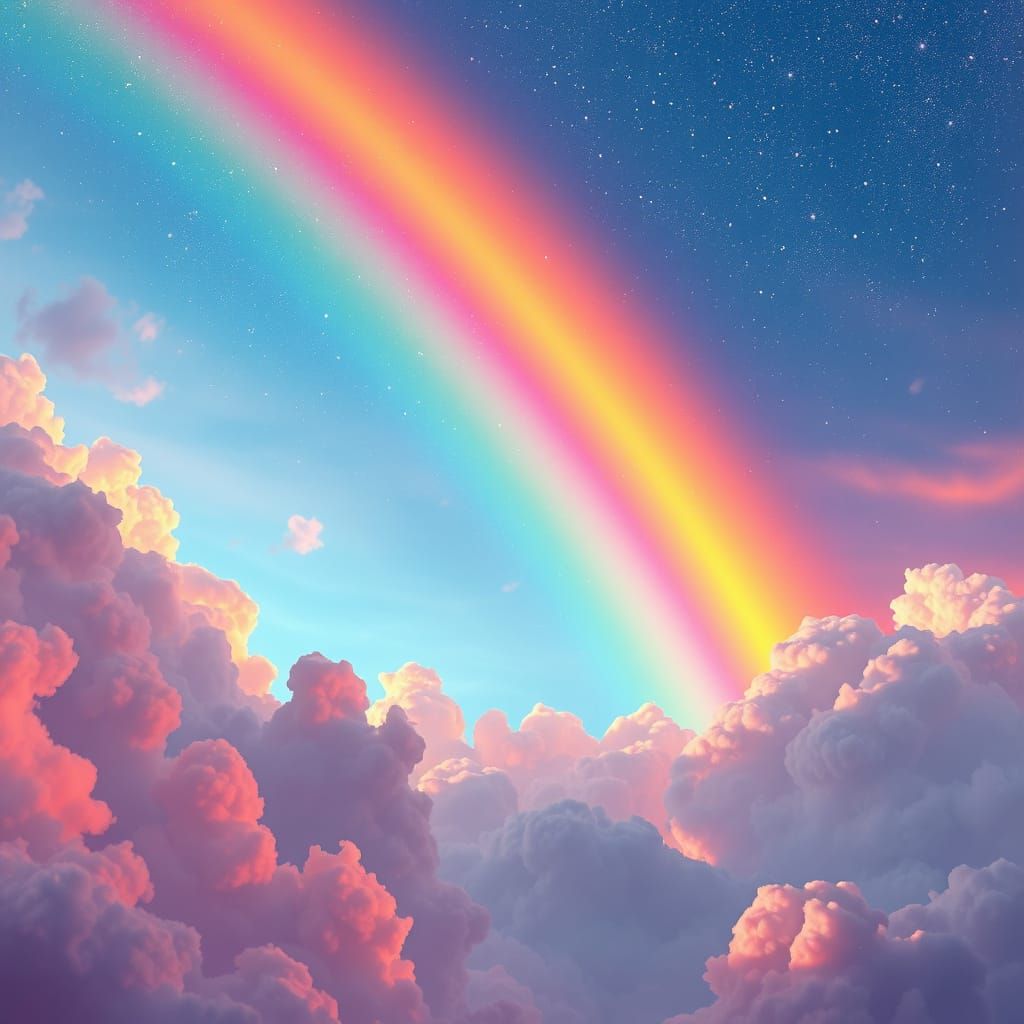 Whimsical Rainbow Sky with Sparkling Clouds