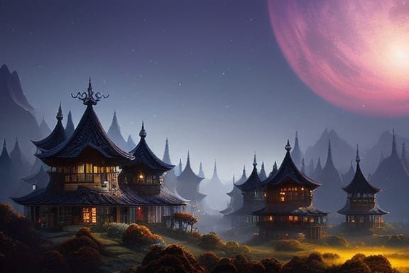 Bonsai Village on Tree: Detailed Digital Matte Painting