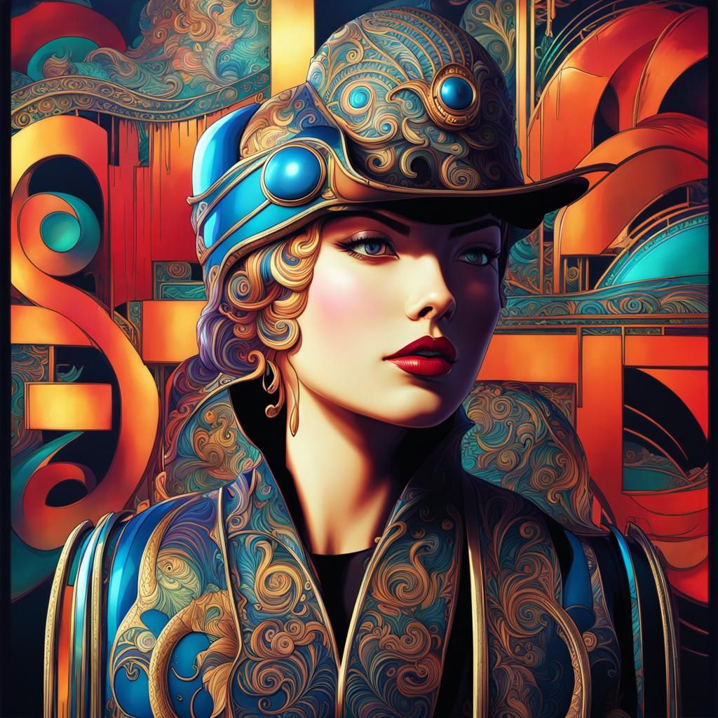 Art Nouveau Dragons and Neko Waifu in Space