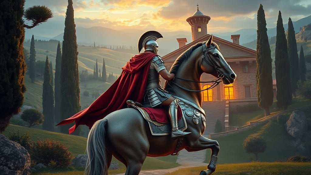 Roman Warrior Returns Home in Golden Light