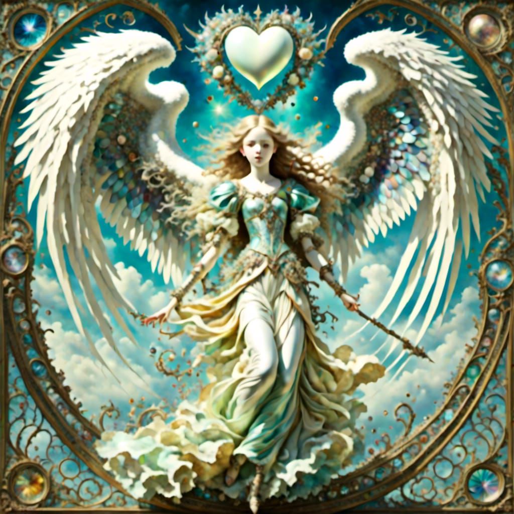 Anime Angel with Iridescent Fractal Heart