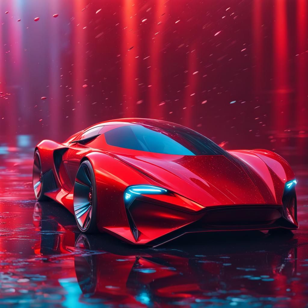 Futuristic Red Car in Hyperrealistic Splash Art