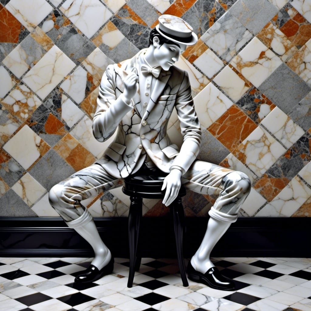 Parisian Mime in Striking Marble Style