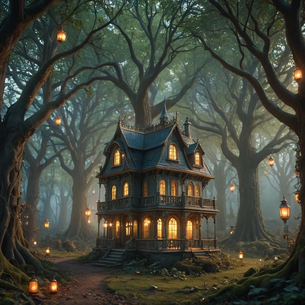 Enchanted Dollhouse in Misty Forest: Digital Matte Painting