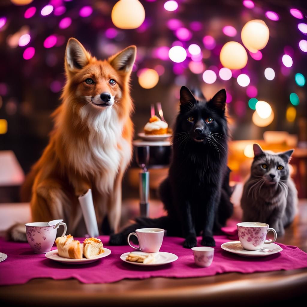 Fox, Cat, and Collie Tea Party at Nightclub