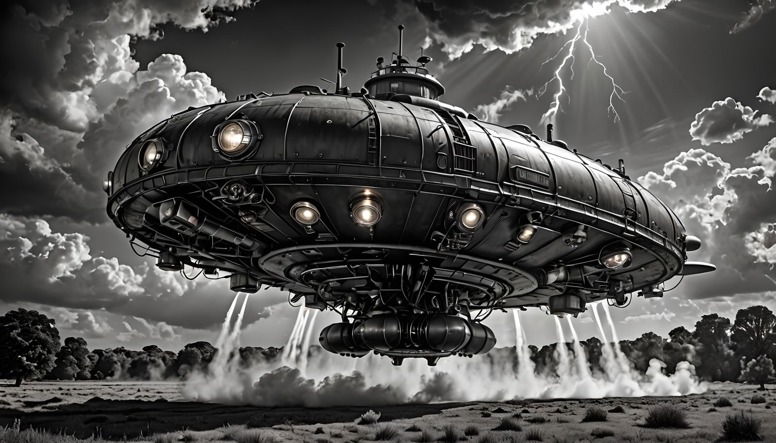 Steam-Powered UFO in Historical Black and White Photo