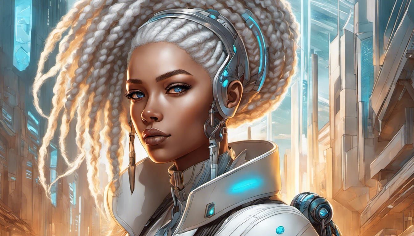 Cyberpunk Woman with Afro Braids: A Digital Portrait