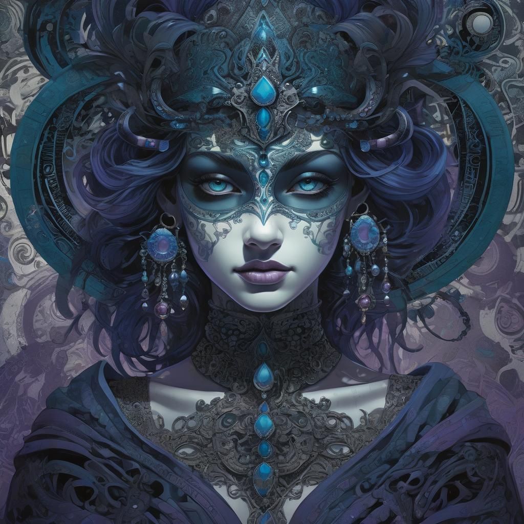 Masked Figure with Gemstone: Vibrant Concept Art