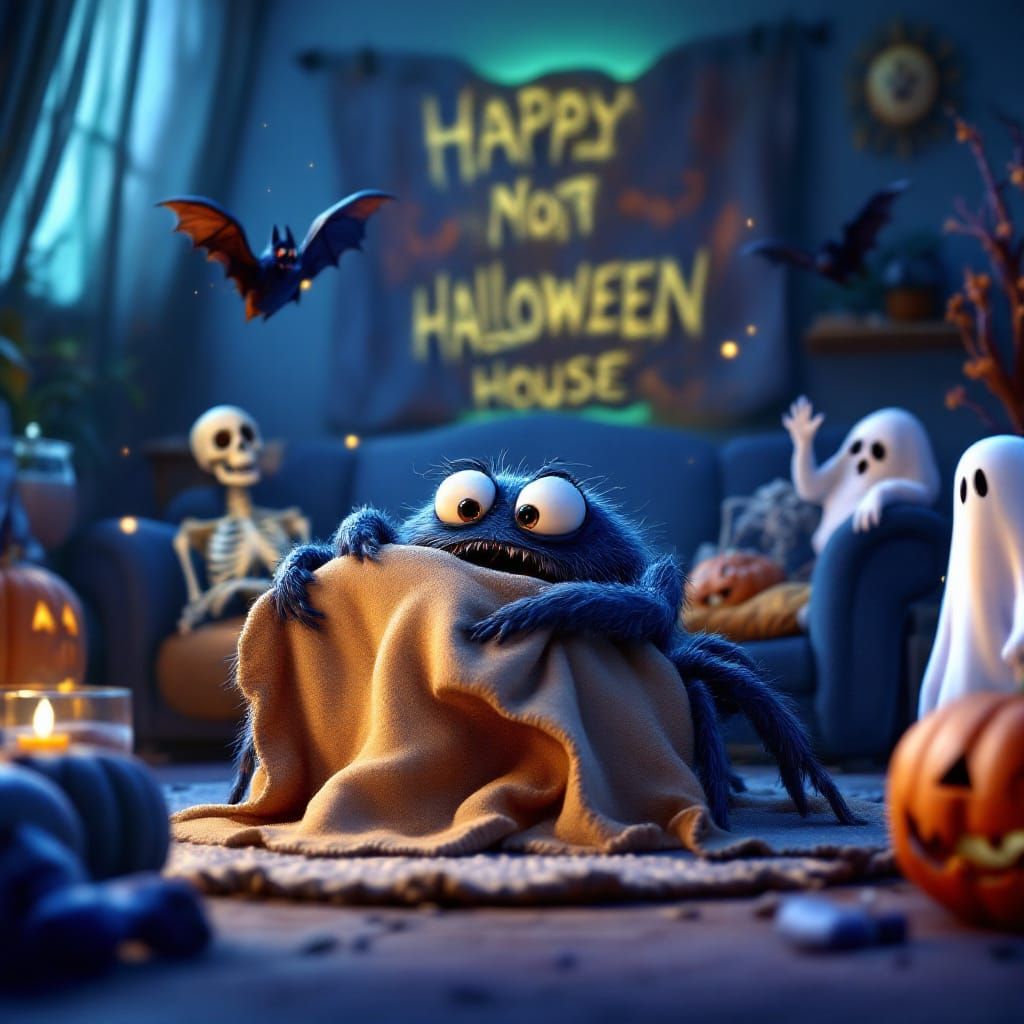 Pixar Style CGI Spider Terrified in Haunted House