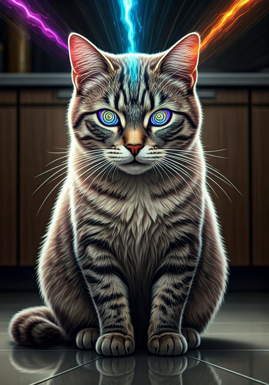 Mystical Whiskered Feline in Cosmic Comic Book Style