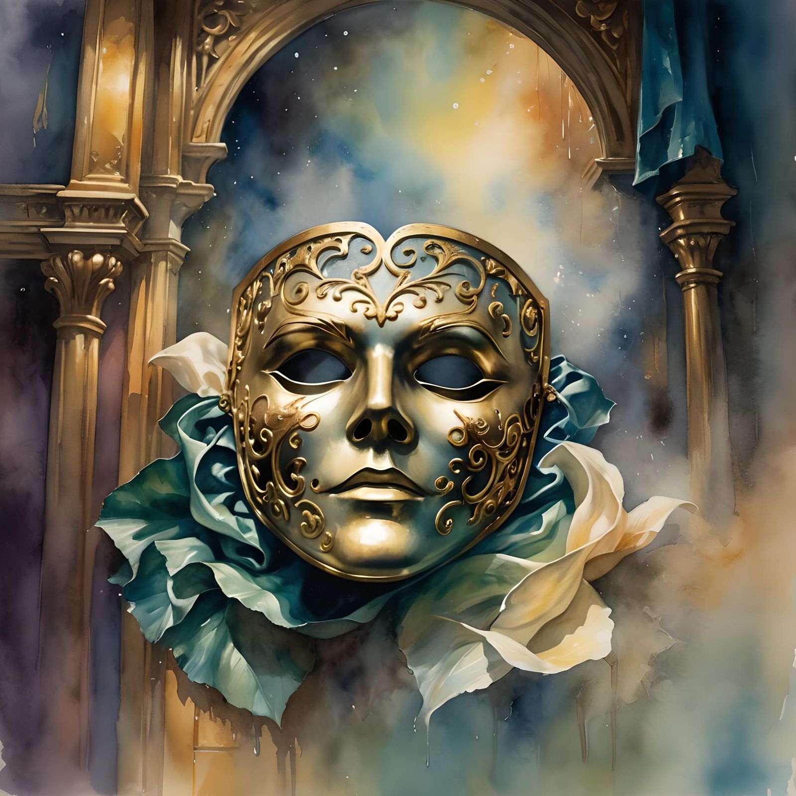 Phantom of the Opera Mask in Watercolor Style