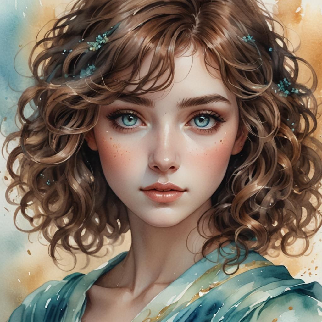 Dreamy Portrait of a Girl in Watercolor Style