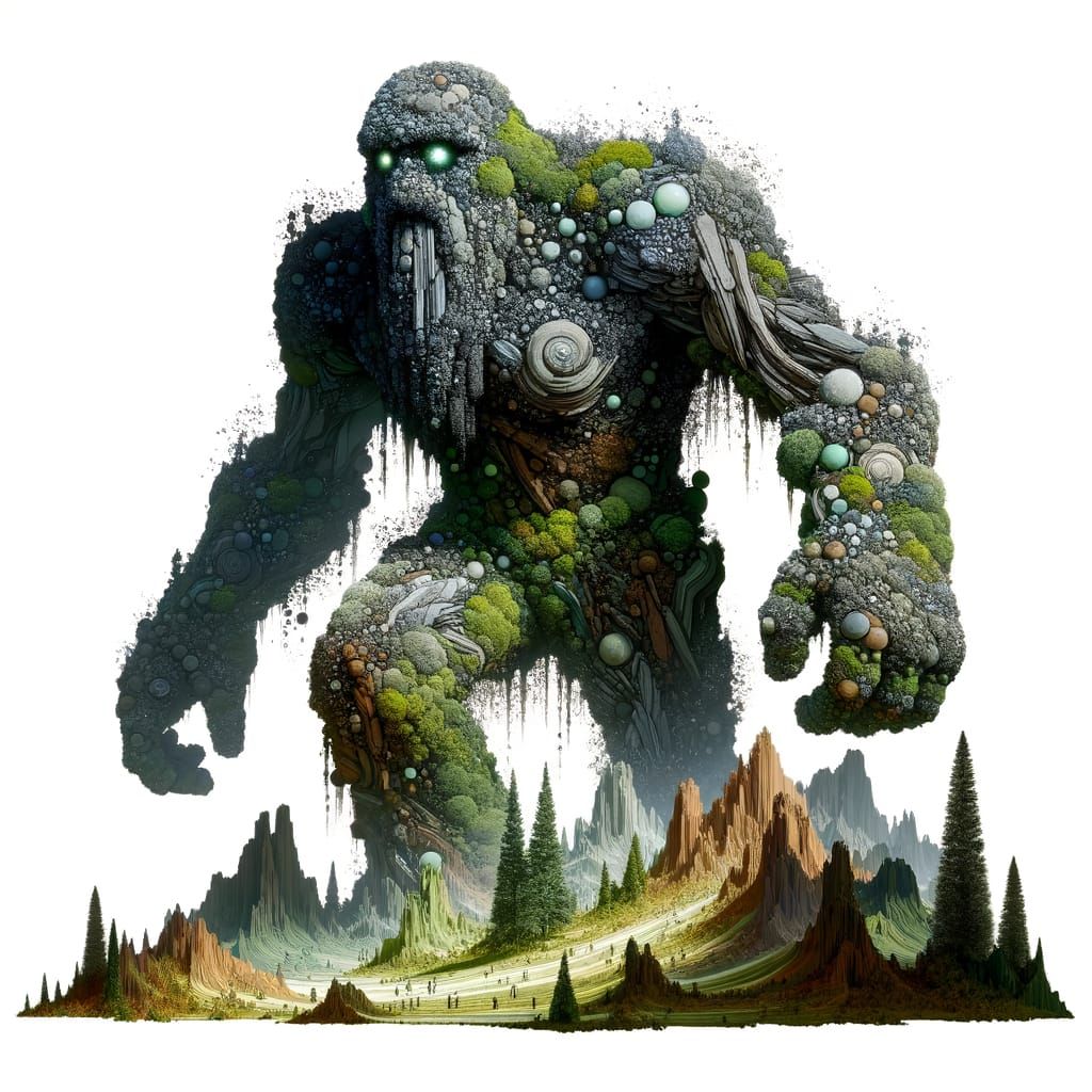 Monstrous Golem of Stone and Moss in Abstract Grandeur