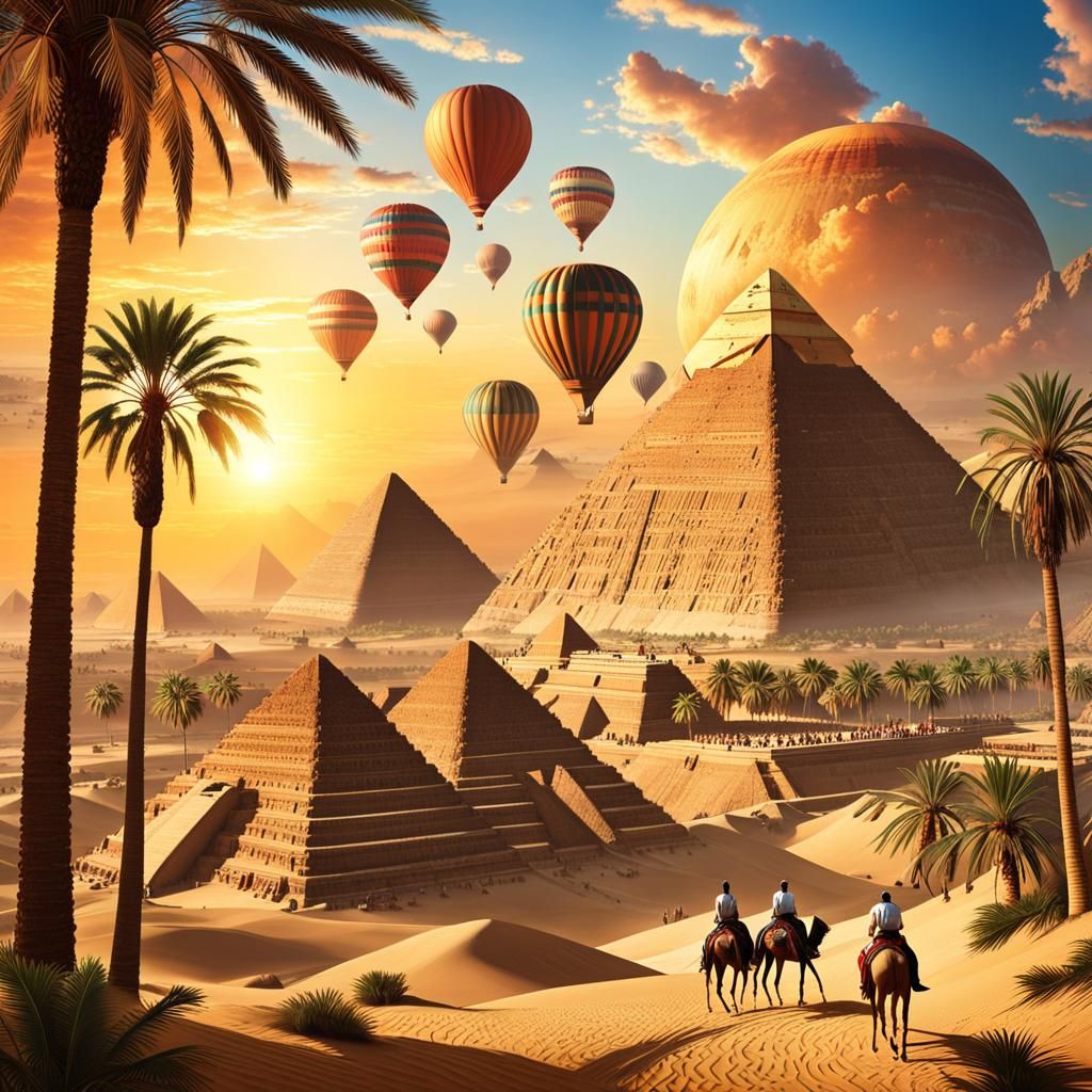 Hyperrealistic Hot Air Balloons Over Ancient Egypt