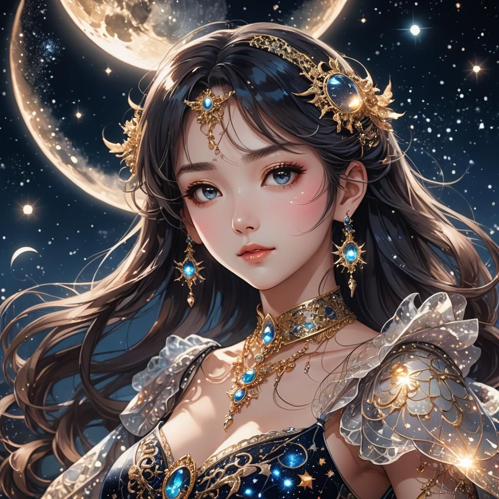 Moon Goddess Portrait in Anime Style