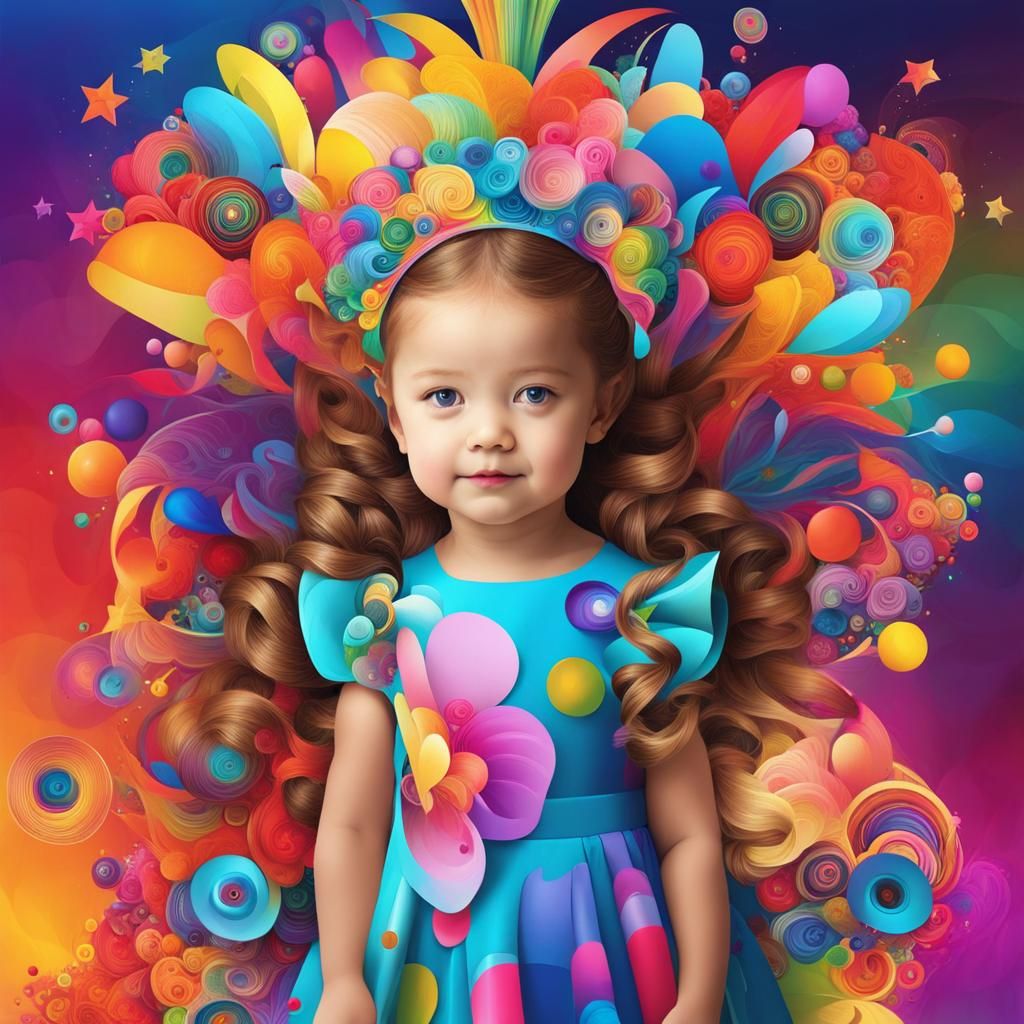 Colorful Abstract Portrait of Sisters Playing