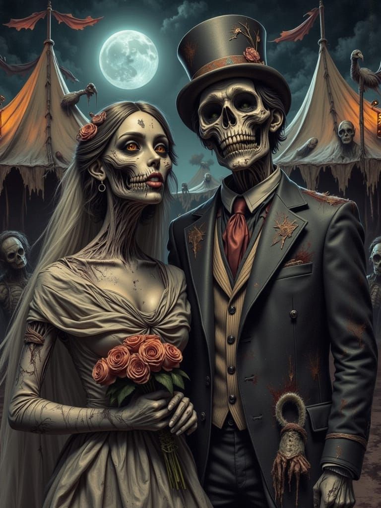 Haunted Carnival at Night with Undead Couple