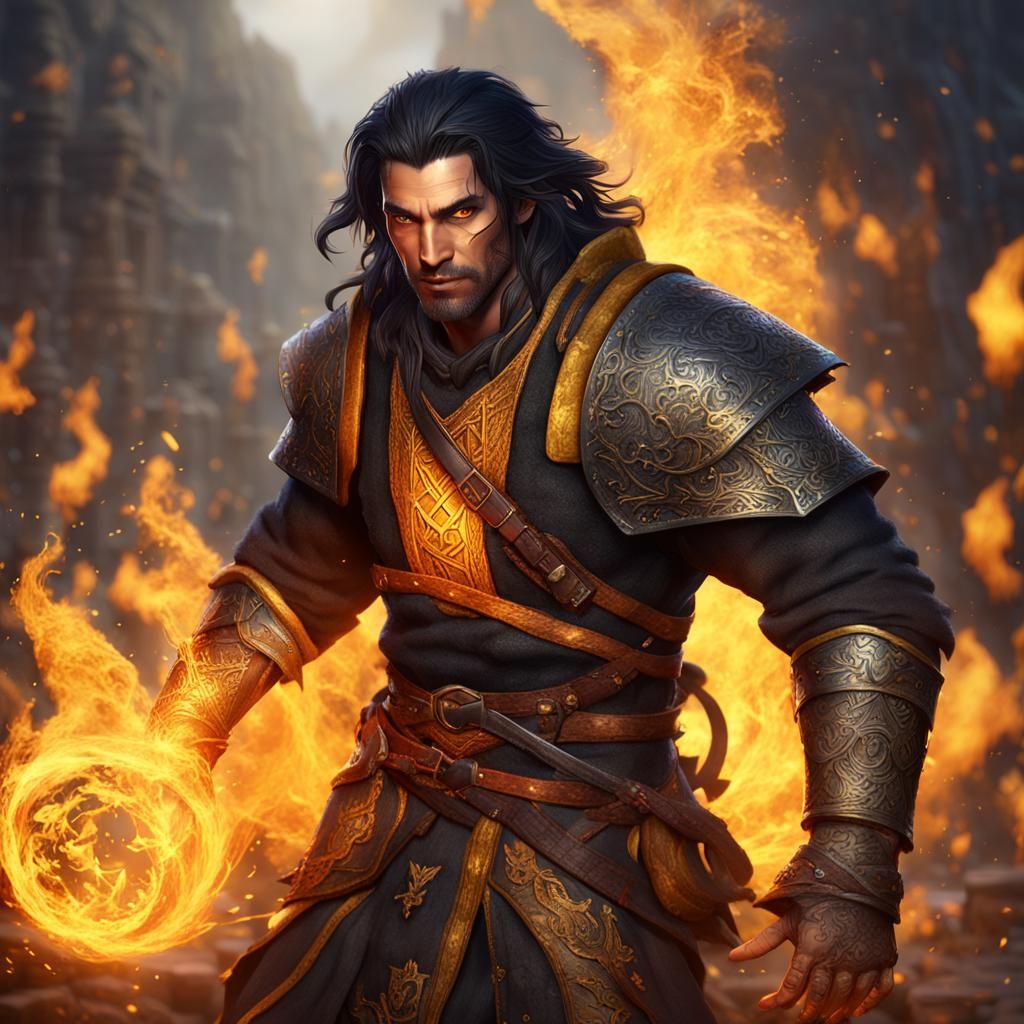 Fire Genasi with Smoldering Hair in Dungeon