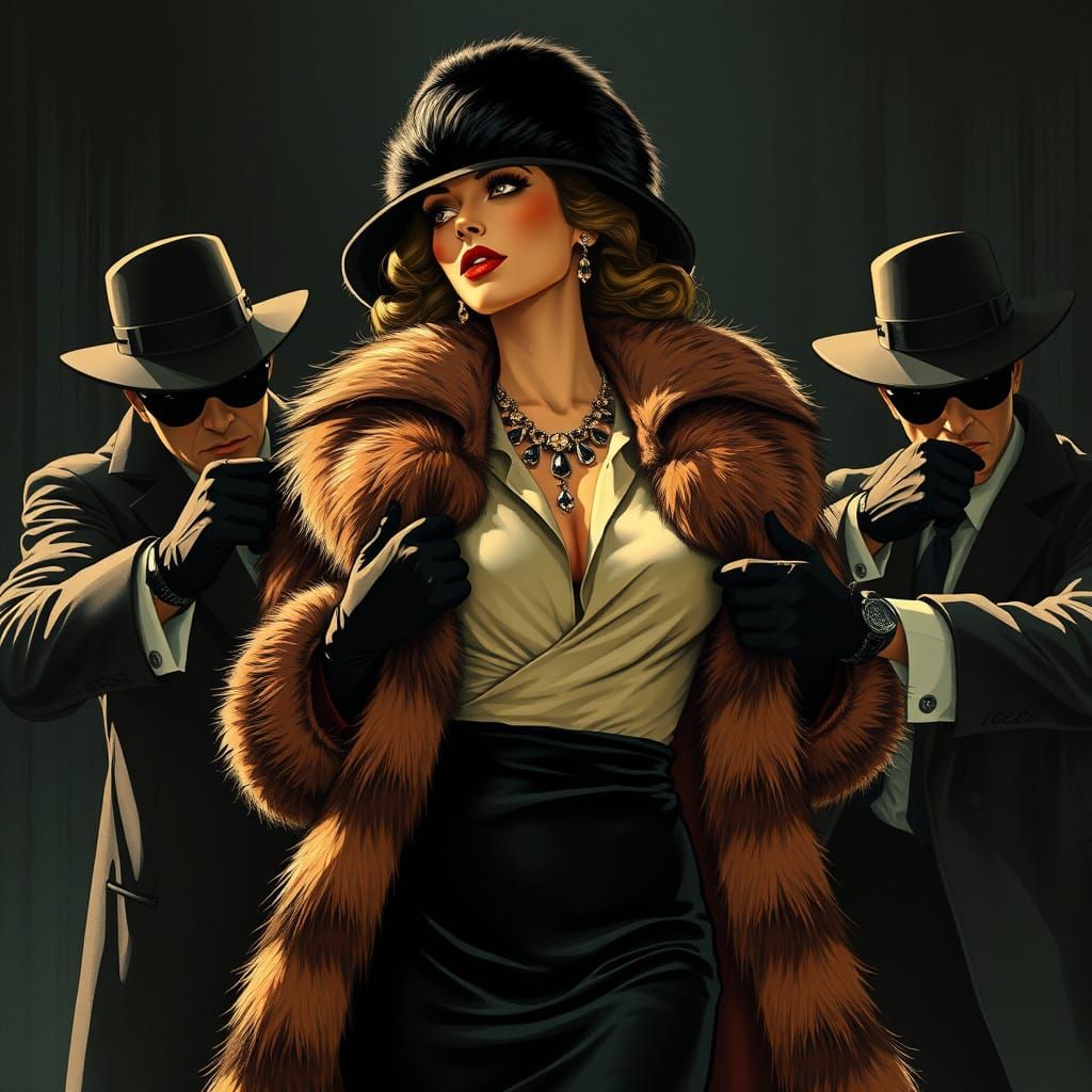 Noir Robbery: Mink Coat Theft in Art Nouveau Style
