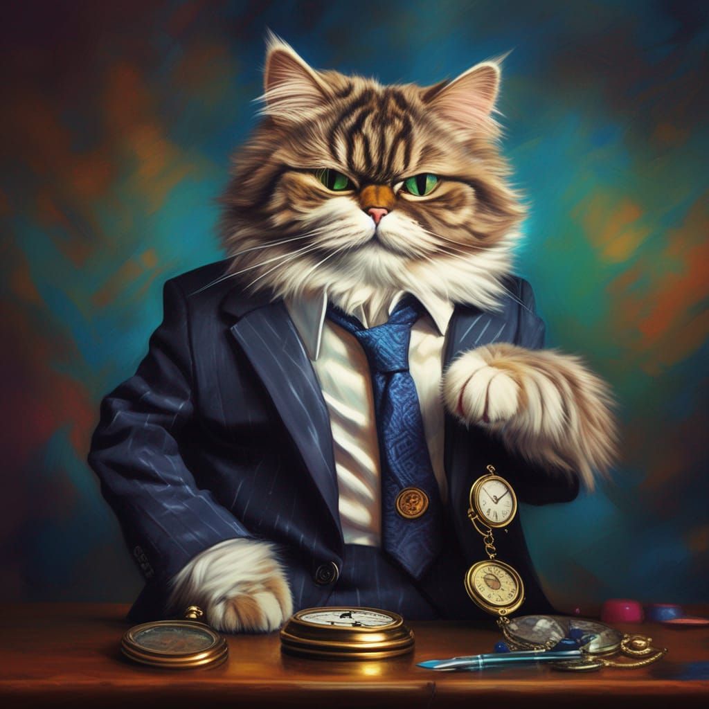 Cat in Business Suit Hyperrealistic Concept Art