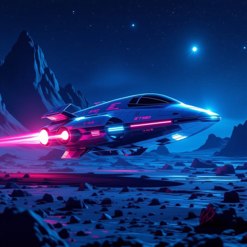 Chrome Spacecraft Landing on Alien Planet in 8k