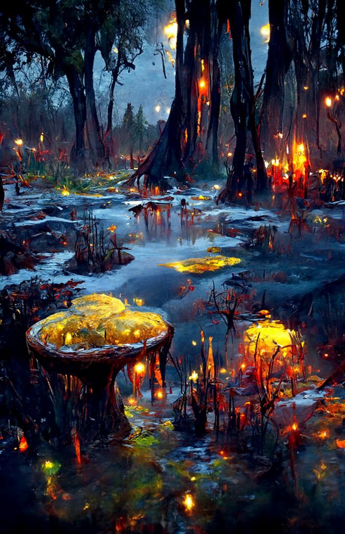 Honeypunk Swamp with Glowing Amber Drips