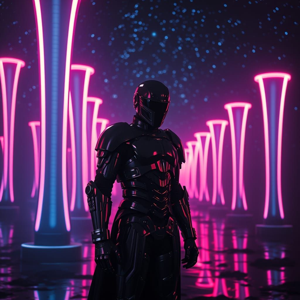 Lone Figure in Electrifying Space Oasis