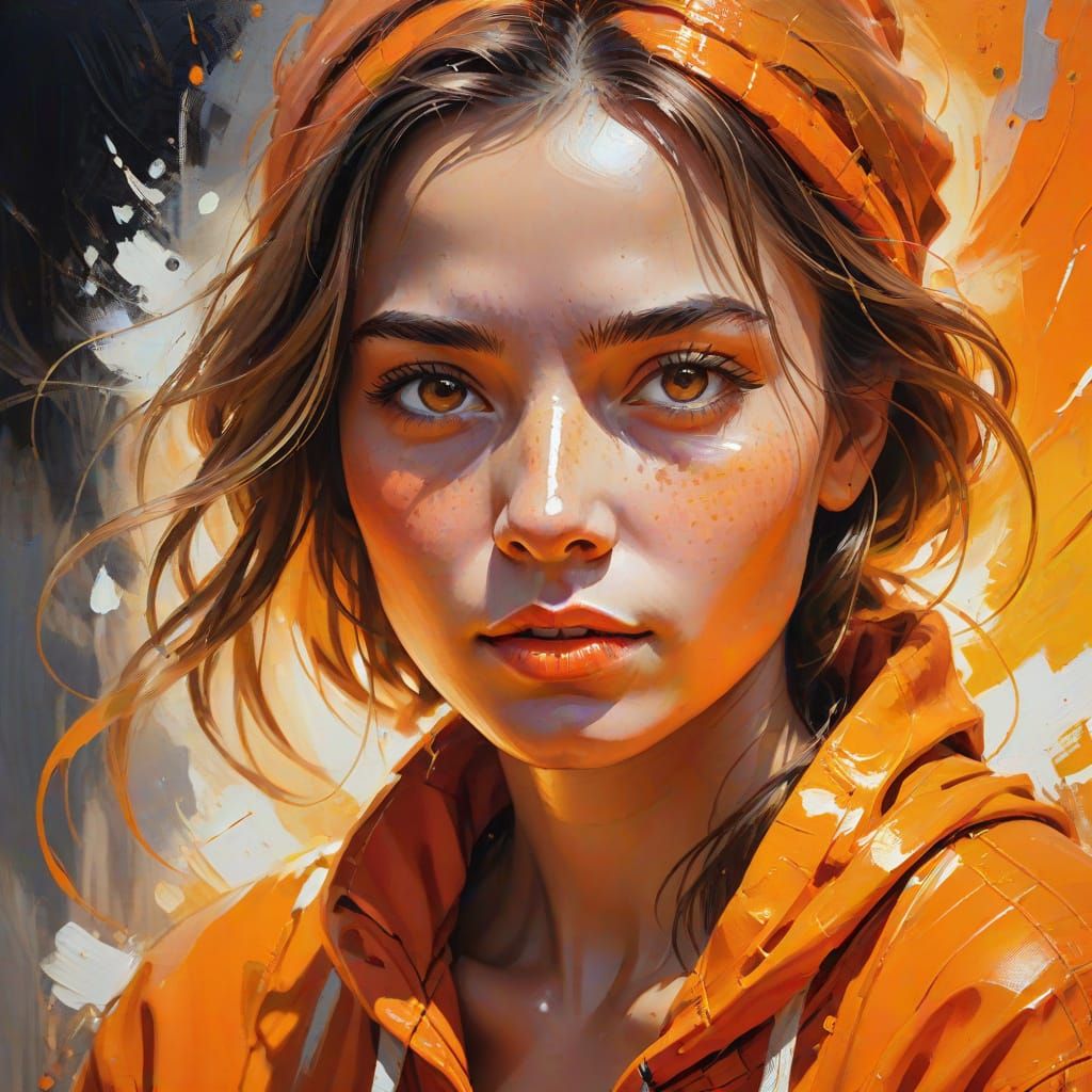 Vibrant Oil Painting of Woman in Warm Tones