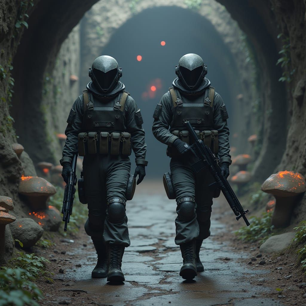Hyper Realistic Sci-Fi Soldiers in Fungal Caves